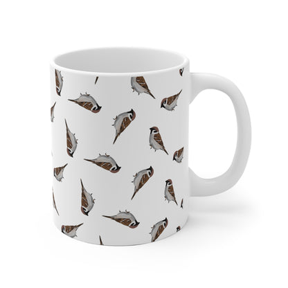 Feldsperling Tasse mit Streumuster | Vogelmotiv Kaffeebecher für Vogelbeobachter & Naturfreunde