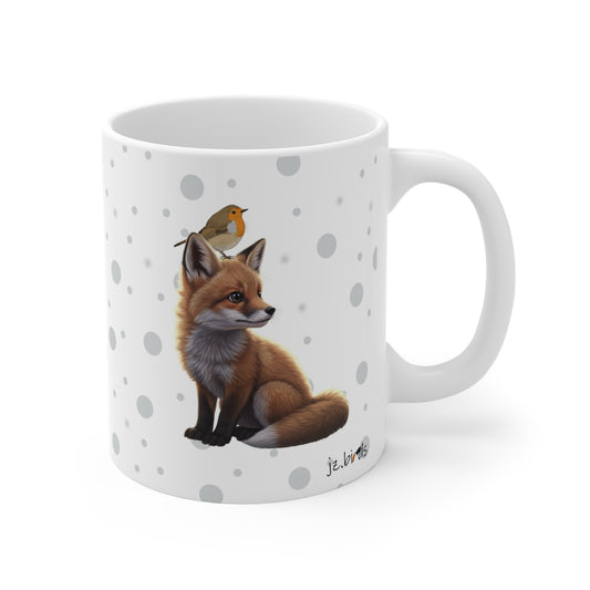 Fox Mug with European Robin Bird for Animal Lovers & Bird Watchers 11oz
