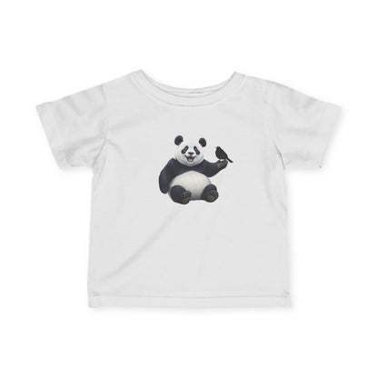 Fröhlicher Panda mit Amsel Vogel Tiermotiv T-Shirt für Babys und Kleinkinder
