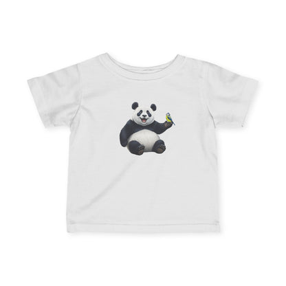 Fröhlicher Panda mit Blaumeise Vogel Tiermotiv T-Shirt für Babys und Kleinkinder