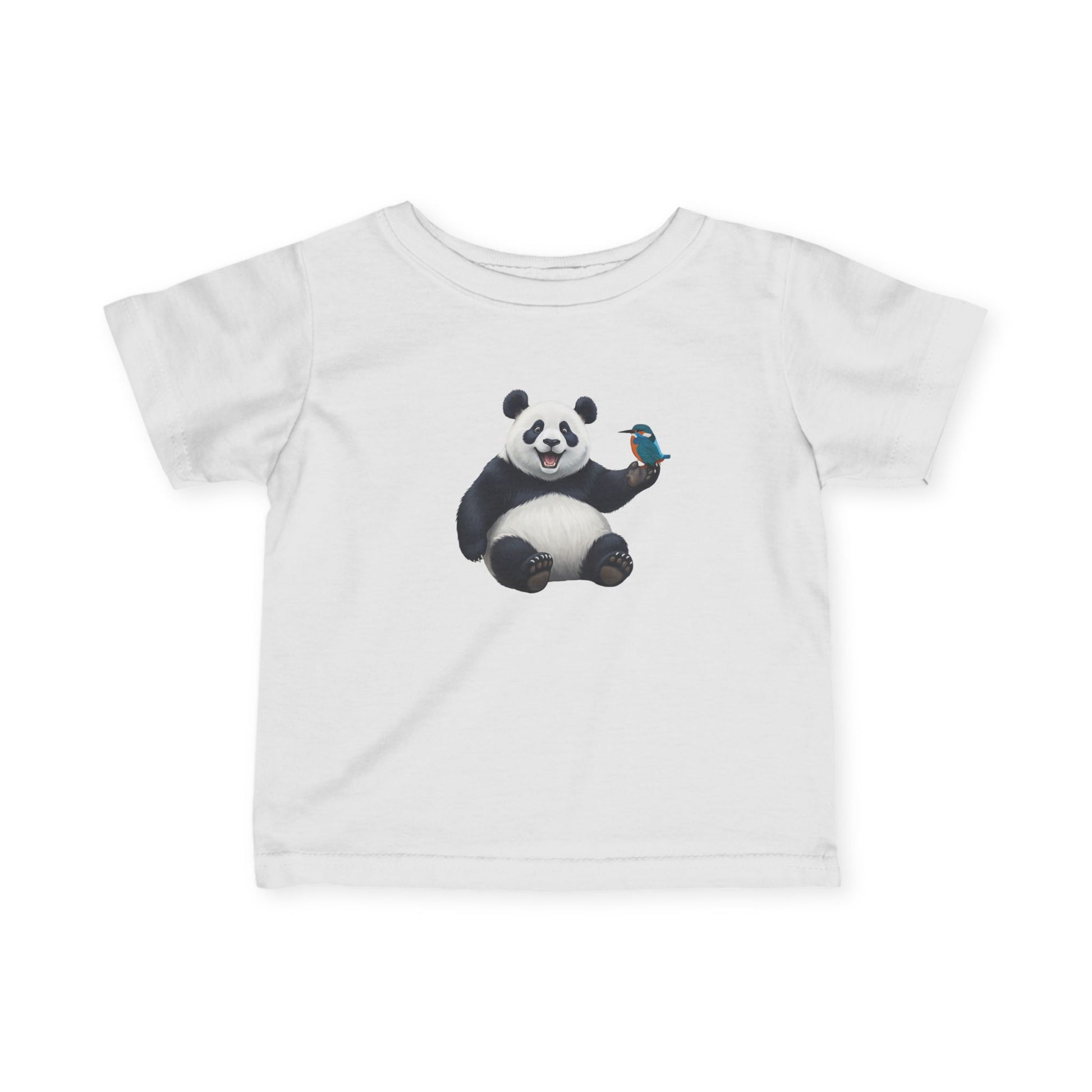 Fröhlicher Panda mit Eisvogel Vogel Tiermotiv T-Shirt für Babys und Kleinkinder