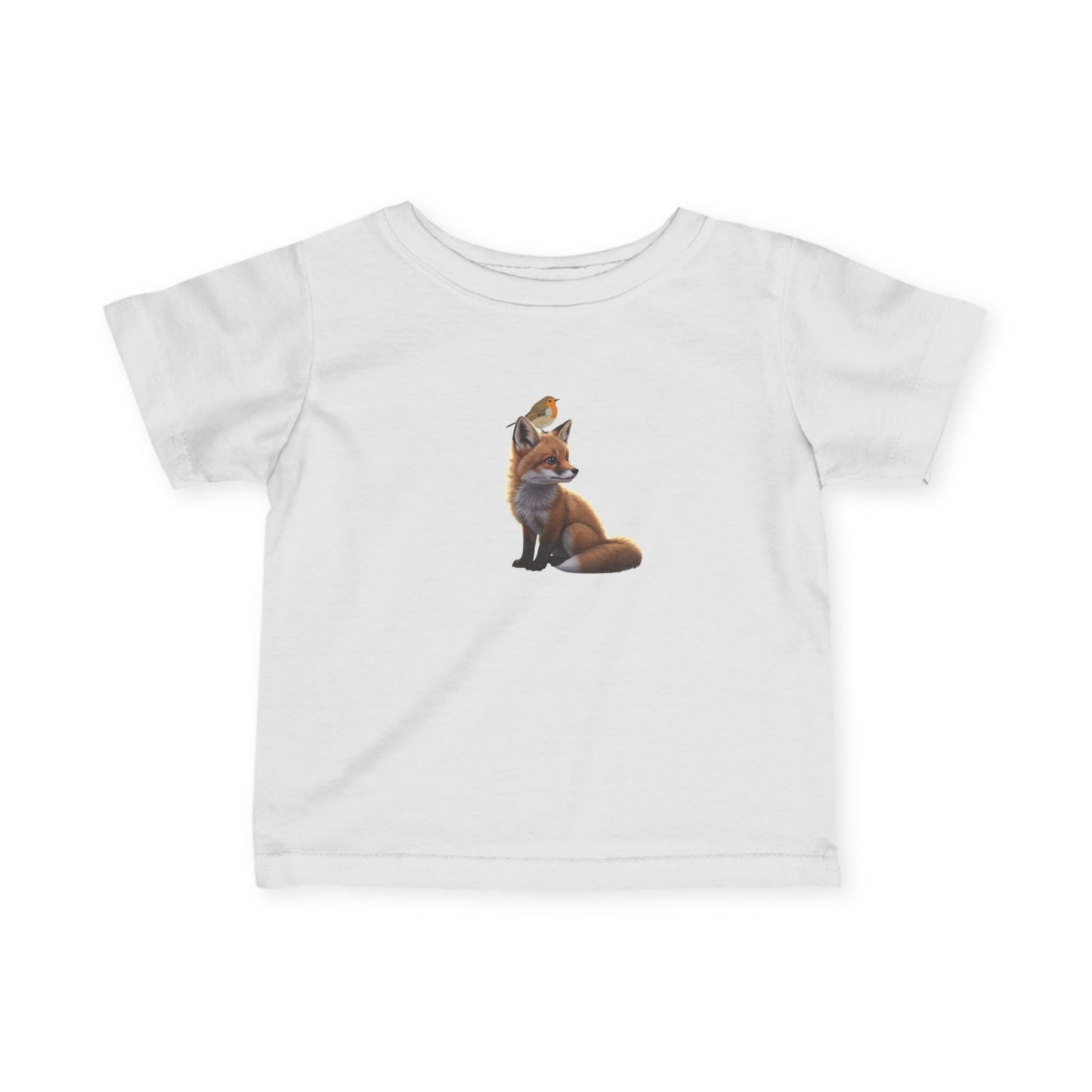 Fuchs mit Rotkehlchen Vogelmotiv Baby T-Shirt Süßes Tiermotiv