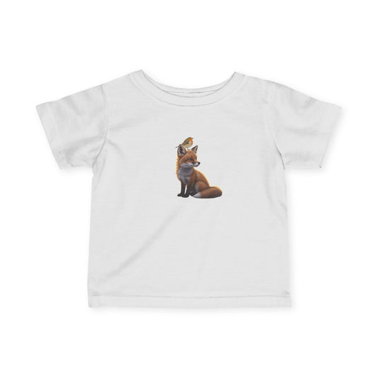 Fuchs mit Rotkehlchen Vogelmotiv Baby T-Shirt Süßes Tiermotiv