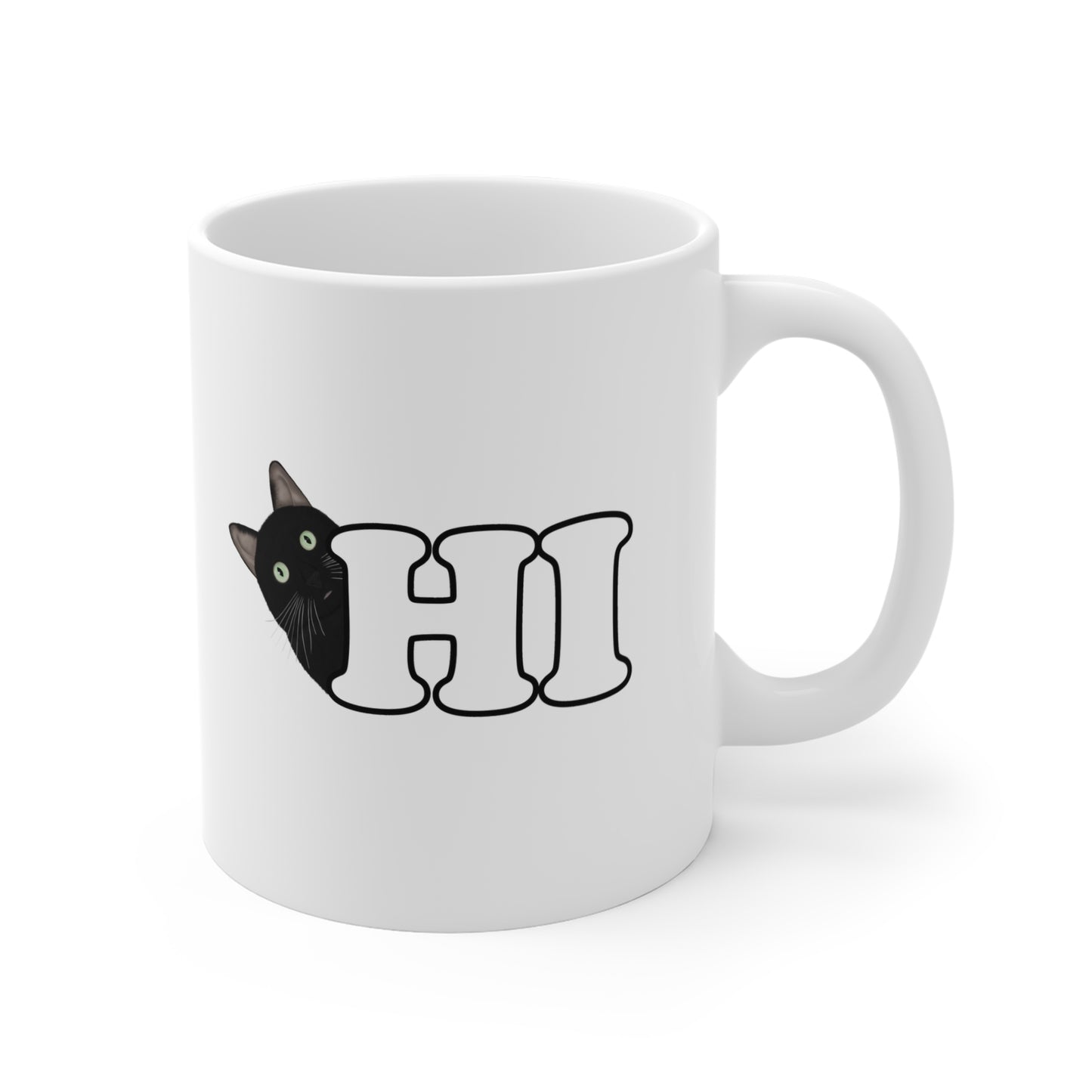 Funny Black Cat Hi Cat Lover Ceramic Mug White