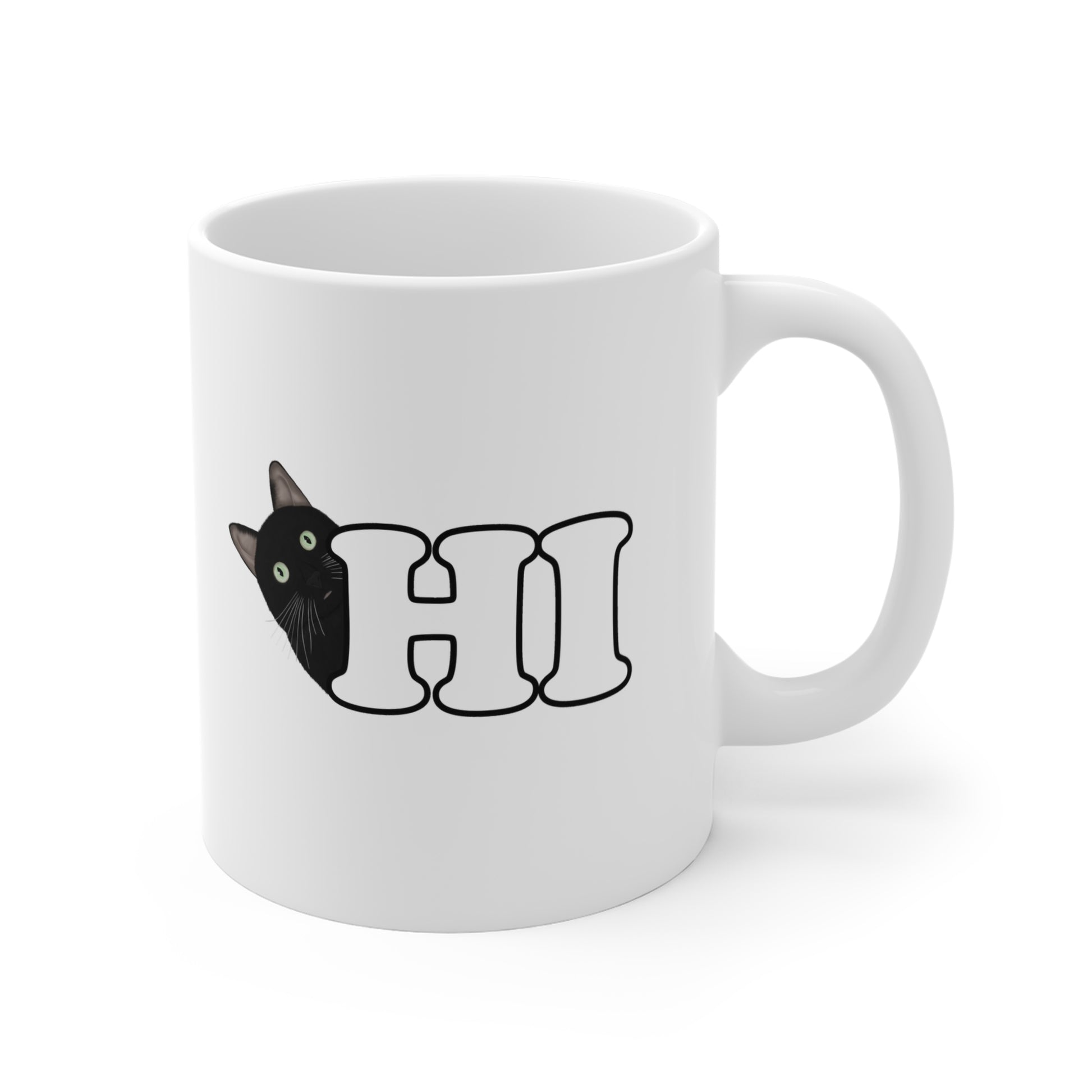 Funny Black Cat Hi Cat Lover Ceramic Mug White
