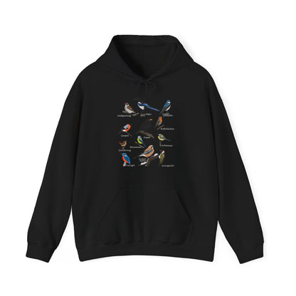 Gartenvögel Vogel Hoodie - Amsel Rotkehlchen Blaumeise Kapuzenpullover für Vogelbeobachter & Naturliebhaber mit Vogelmotiv