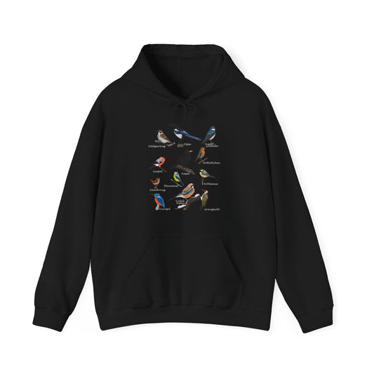 Gartenvögel Vogel Hoodie - Amsel Rotkehlchen Blaumeise Kapuzenpullover für Vogelbeobachter & Naturliebhaber mit Vogelmotiv