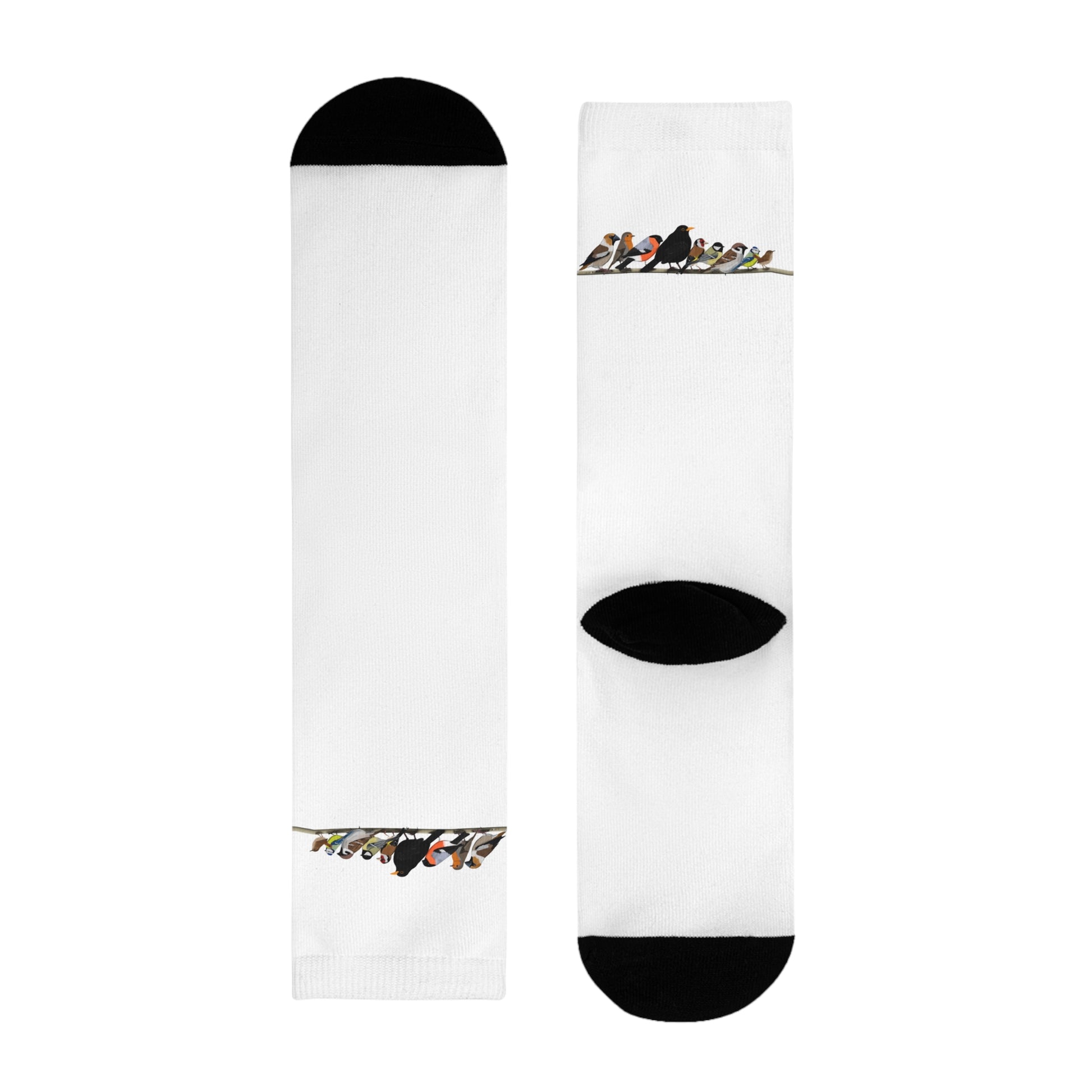 Gartenvögel auf einem Ast Amsel Rotkehlchen Blaumeise Vogel Socken für Vogelfreunde & Vogelbeobachter Weiß