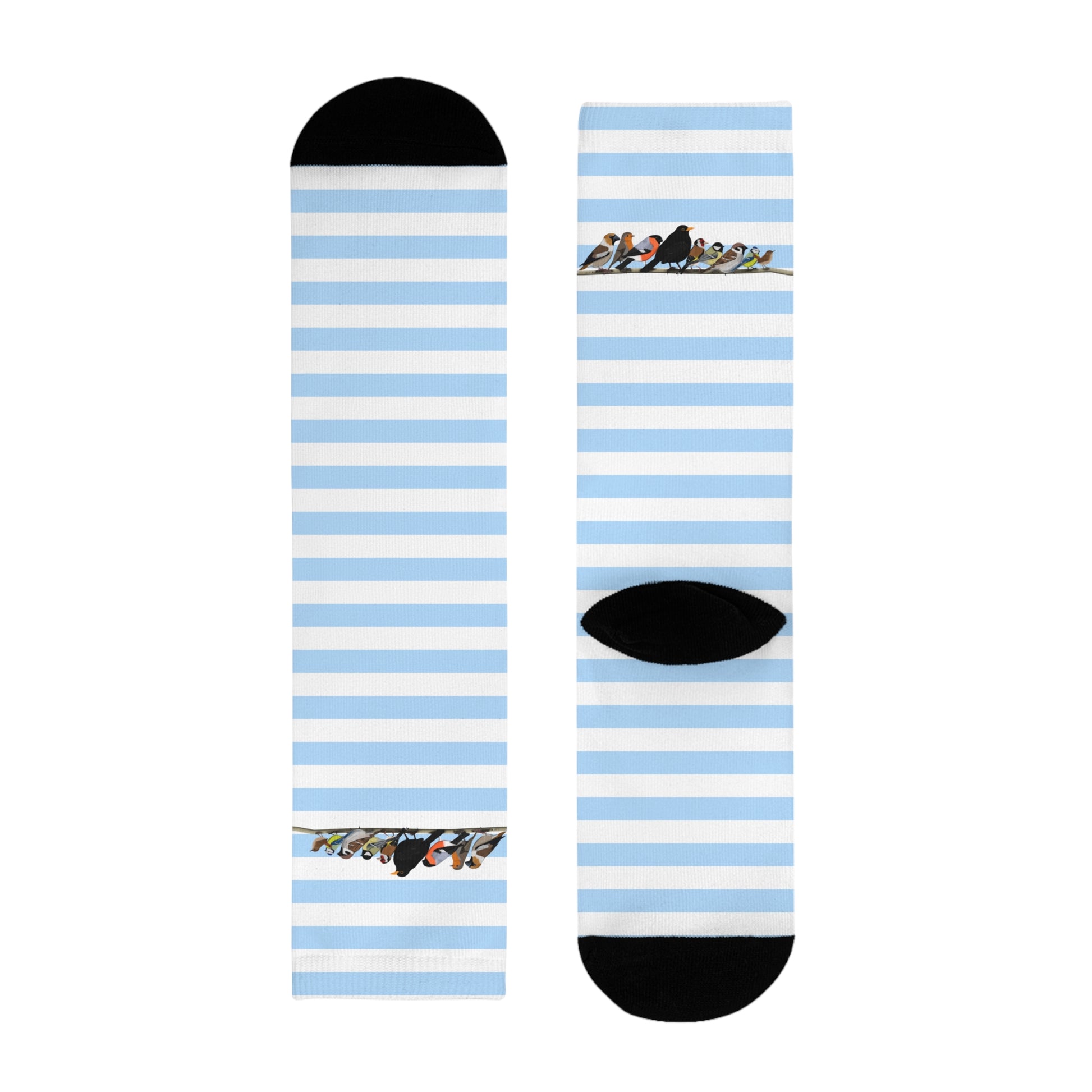 Gartenvögel auf einem Ast Amsel Rotkehlchen Blaumeise Vogel Socken mit Blau Weißen Streifen für Vogelfreunde & Vogelbeobachter