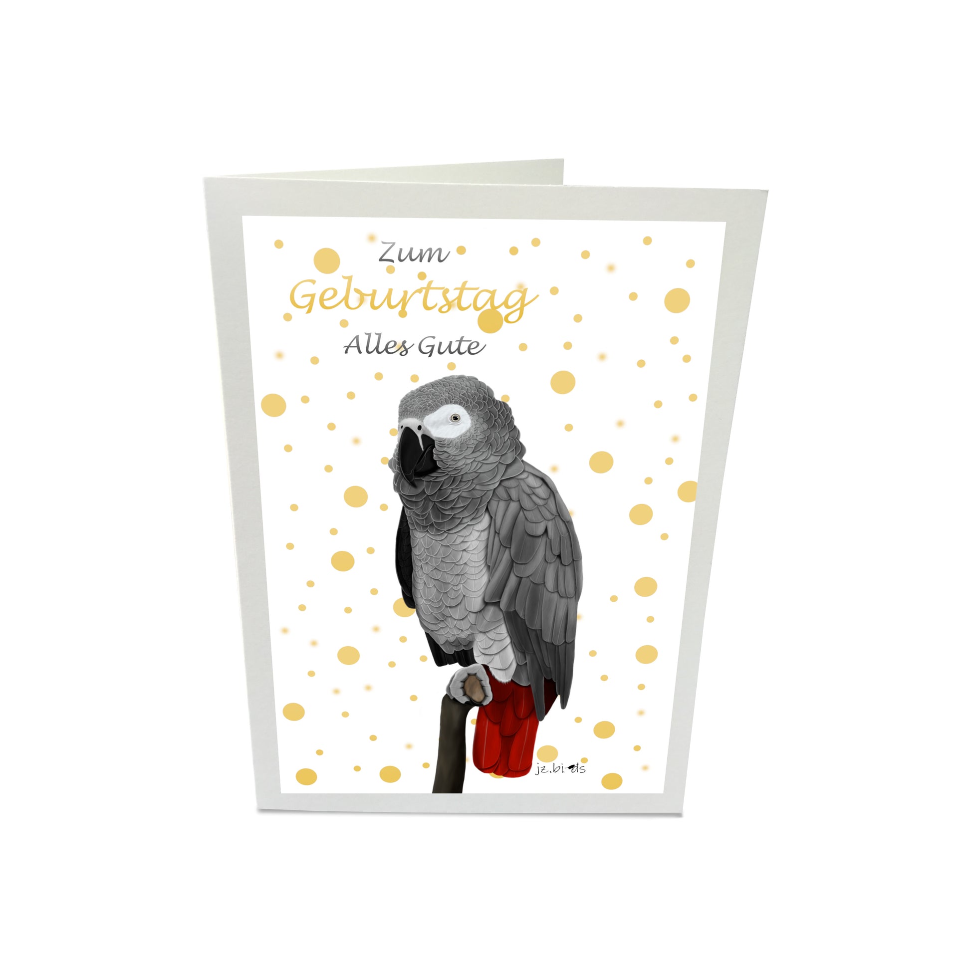 Geburtstagskarte Graupapagei Vogel Illustration Glückwunschkarte Alles Gute zum Geburtstag mit Umschlag