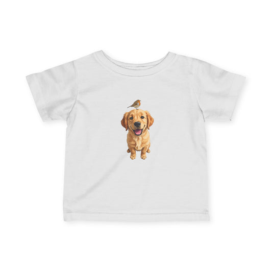 Golden Retriever Baby & Toddler T-Shirt with European Robin Bird