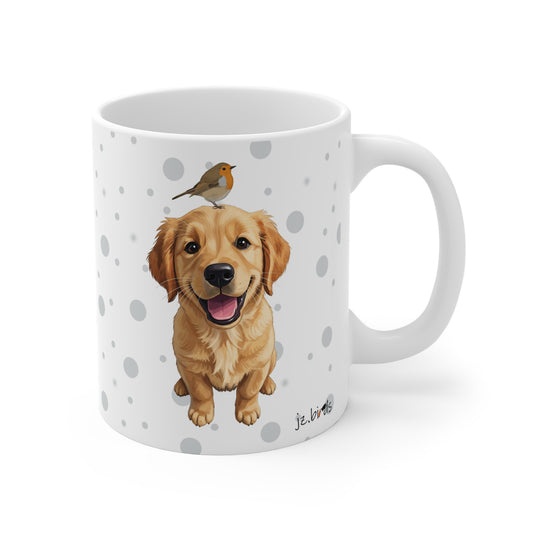 Golden Retriever Mug with Robin 11oz for Dog Lovers & Bird Watchers
