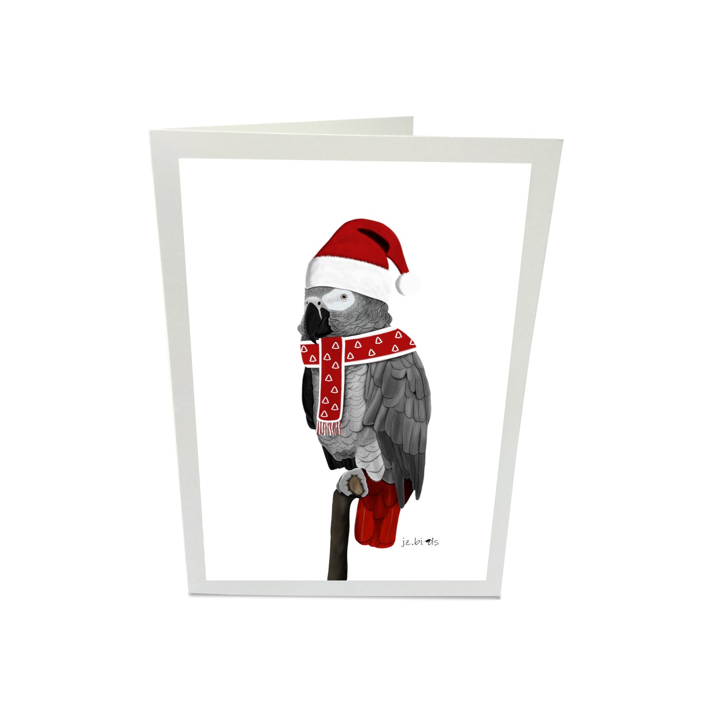 Graupapagei als Weihnachtsmann Weihnachtskarte Vogel Zeichnung Inklusive Umschlag