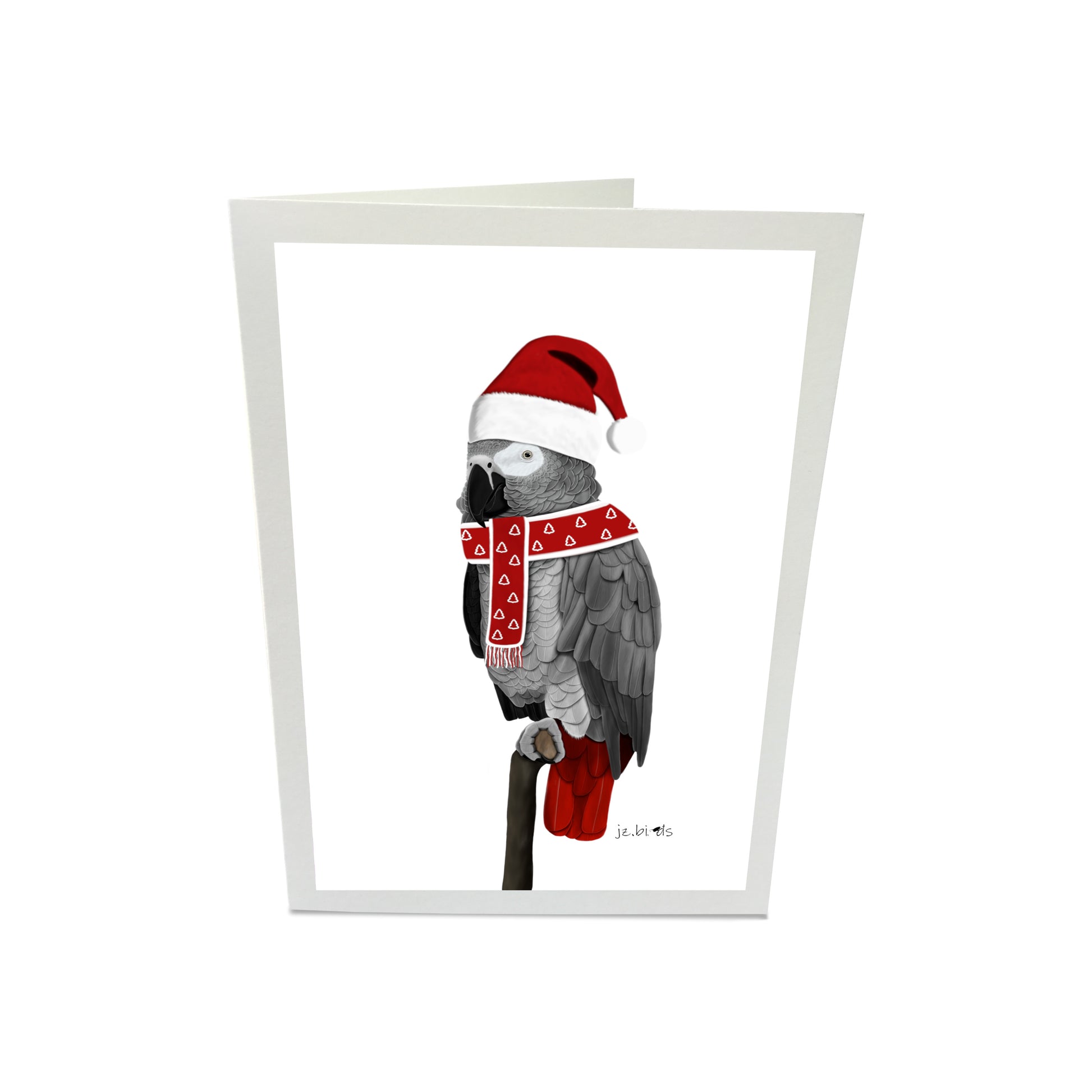 Graupapagei als Weihnachtsmann Weihnachtskarte Vogel Zeichnung Inklusive Umschlag