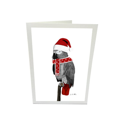 Graupapagei als Weihnachtsmann Weihnachtskarte Vogel Zeichnung Inklusive Umschlag