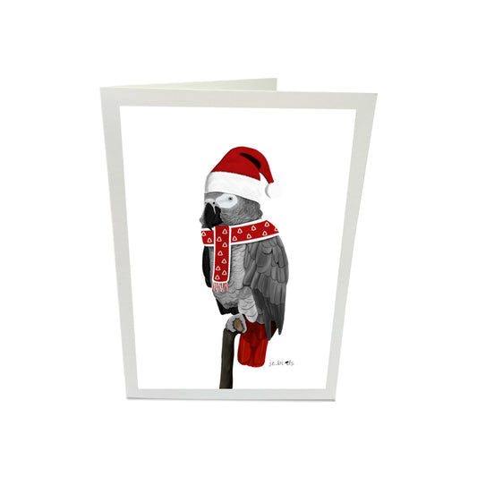 Graupapagei als Weihnachtsmann Weihnachtskarte Vogel Zeichnung Inklusive Umschlag