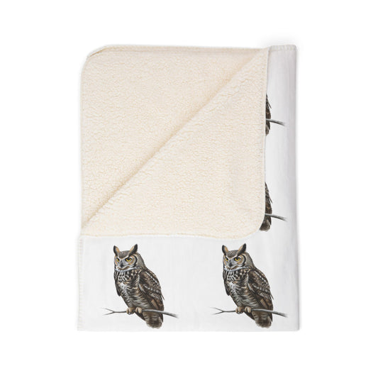 Great Horned Owl Art Fleece Sherpa Blanket (60"x80") - Thick, Ultra-Soft & Cozy Throw for Bird Lovers