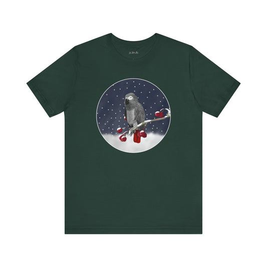 Grey Parrot on a Winter Branch Birdwatcher Christmas Bird T-Shirt