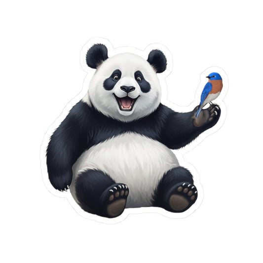 Happy Panda Bear with Bluebird Sticker for Bird Watchers and Animal Lovers
