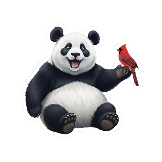 Happy Panda Bear with Cardinal Sticker for Bird Watchers and Animal Lovers