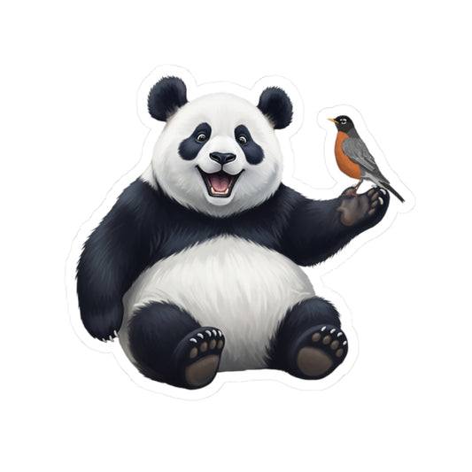 Happy Panda Bear with Robin Sticker for Bird Watchers and Animal Lovers
