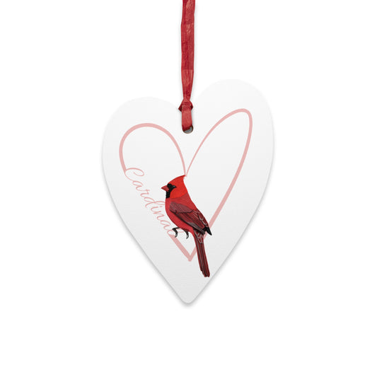 Heart-Shaped Wooden Ornament with Cardinal - Perfect for Bird Lovers