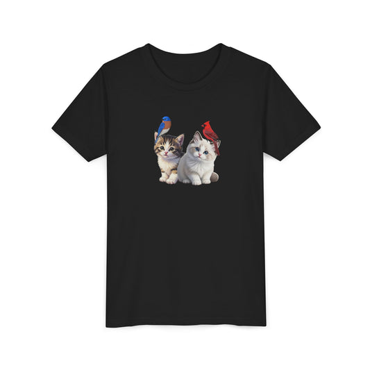 Kitten with Birds Youth T-Shirt Cat Lover & Bird Watcher
