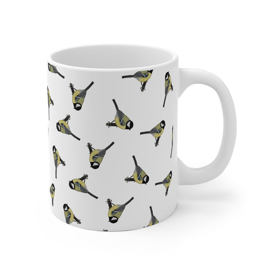 Kohlmeise Tasse mit Streumuster | Vogelmotiv Kaffeebecher für Vogelbeobachter & Naturfreunde