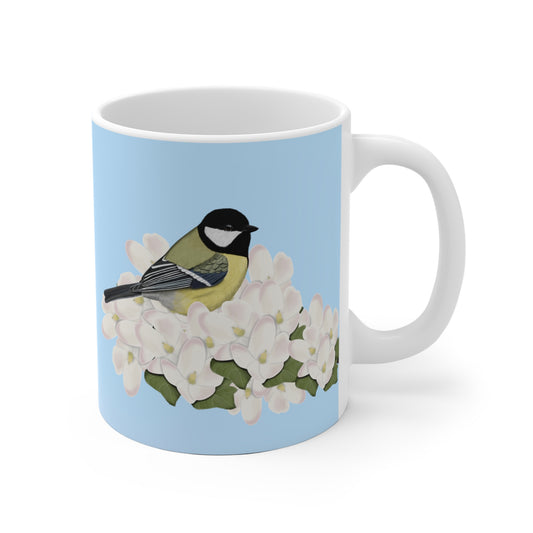 Kohlmeise mit Apfelblüten im Frühling Vogel Tasse für Vogelfreunde