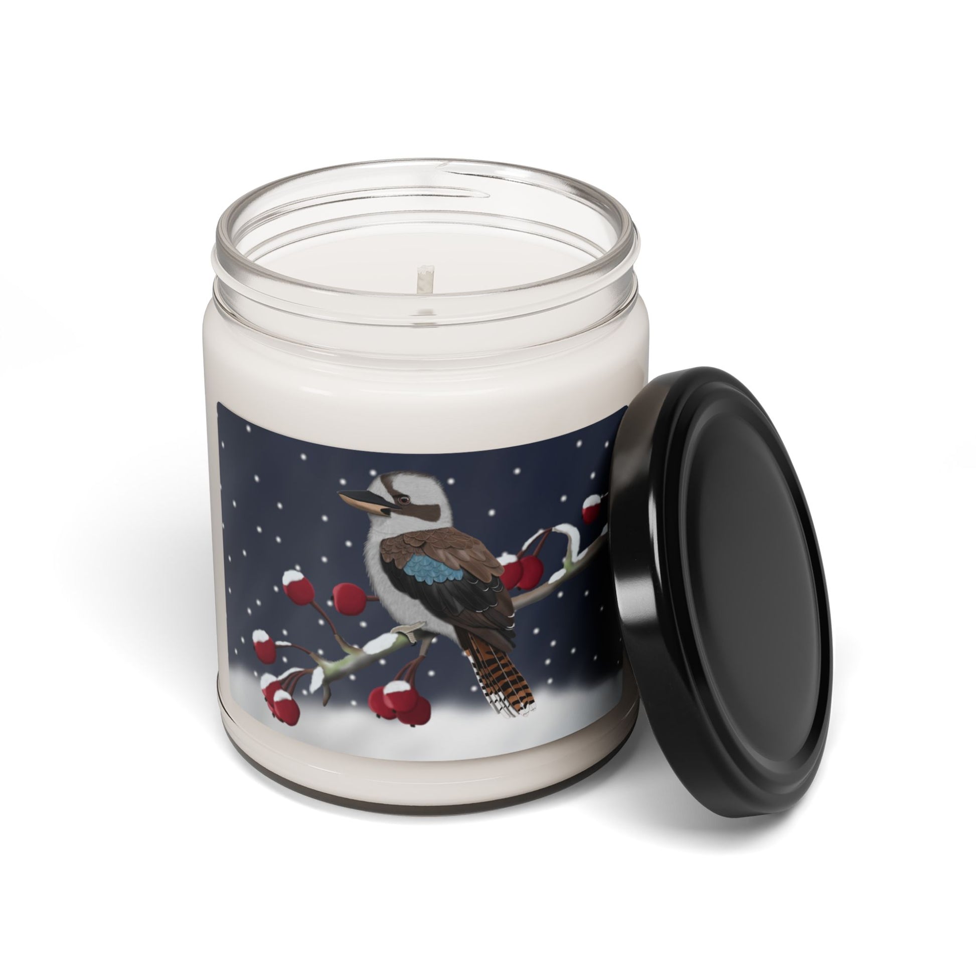Kookaburra on a Winter Branch Christmas Bird Art Scented Soy Candle, 9oz