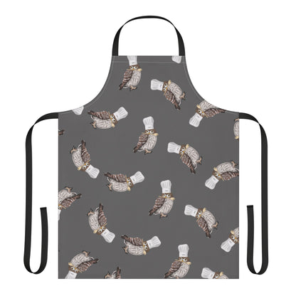 Gray apron with owl bird pattern on a white background