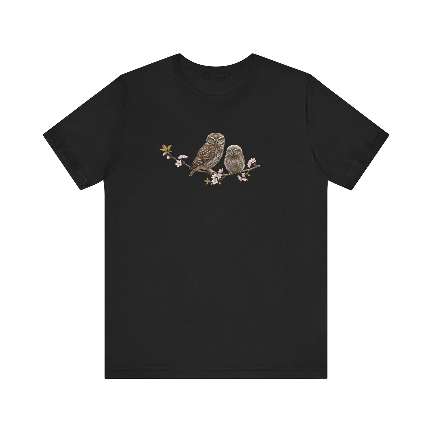 Little Owl & Fledgling T-Shirt | Spring Blossoms Unisex Graphic Tee