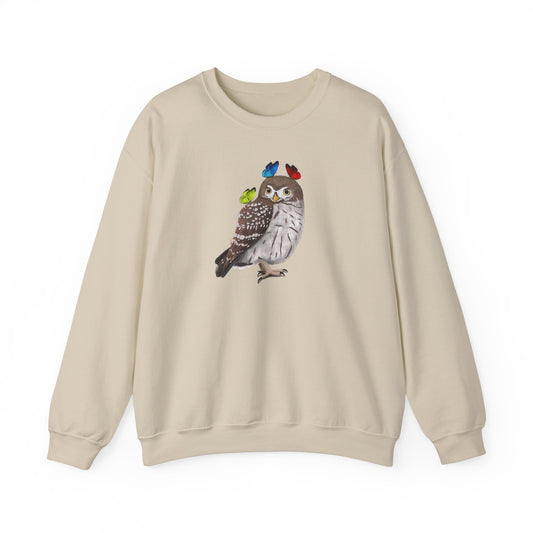 Little Owl with Butterflies Bird Birding & Birdwatching Sweatshirt