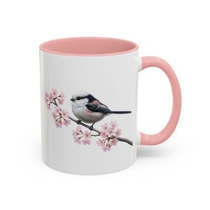 Long Tailed Titmouse Cherry Blossom Mug | Pink Ceramic Coffee Cup for Bird Lovers