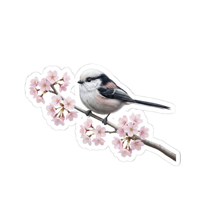 Long Tailed Titmouse Cherry Blossom Sticker | Glossy Floral Bird Decal | Spring Laptop Sticker