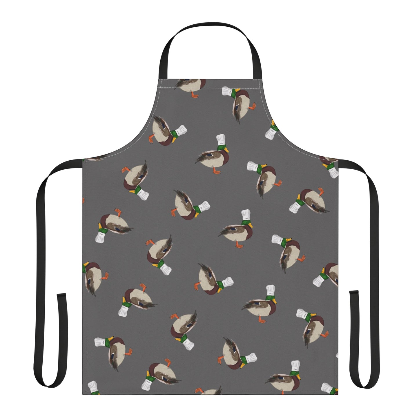 Gray apron with duck pattern on a white background