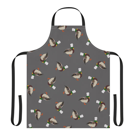 Gray apron with duck pattern on a white background