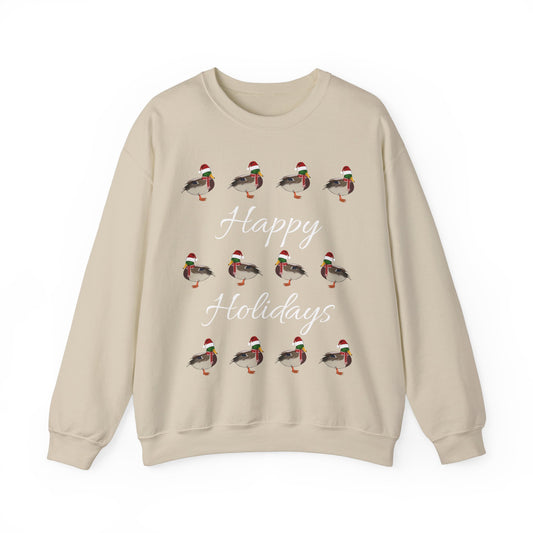 Mallard as Santa with Hat and Scarf Happy Holidays Birdwatcher Christmas Bird Sweatshirt