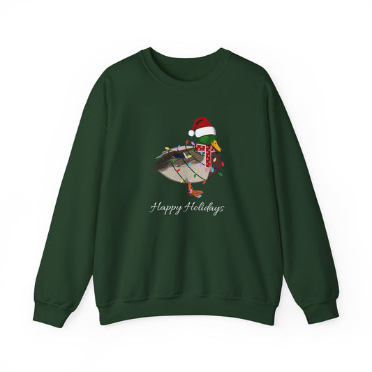 Mallard with Fairy Lights as Santa Happy Holidays Birdwatcher Christmas Bird Sweatshirt