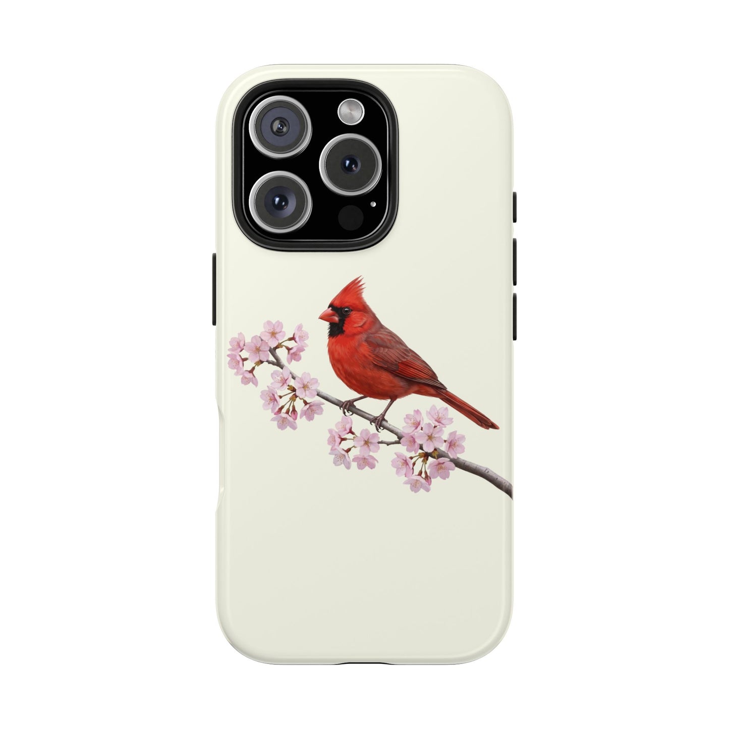 Northern Cardinal & Cherry Blossom Tough iPhone Case Creamy White