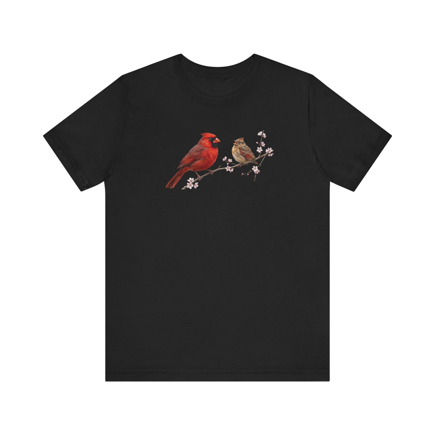 Northern Cardinal & Fledgling T-Shirt | Spring Blossoms Unisex Graphic Tee