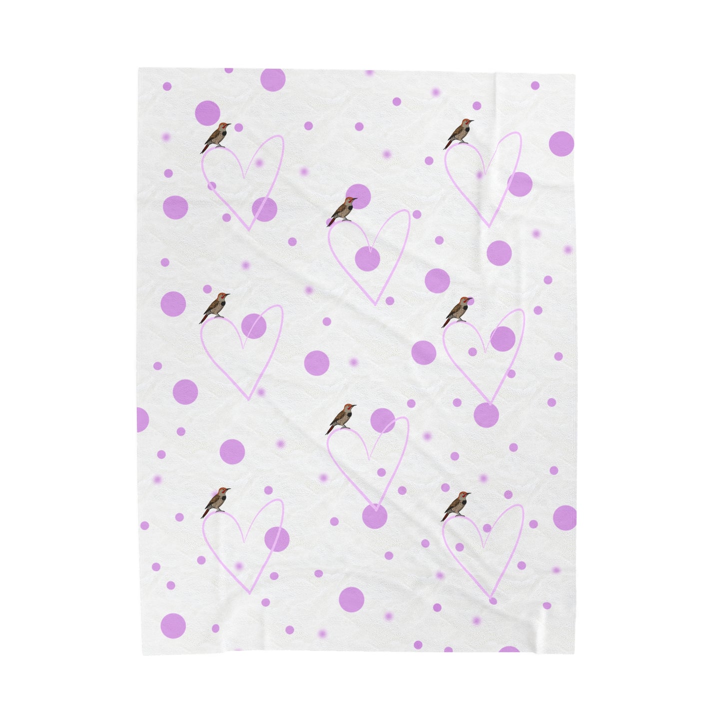 Northern Flicker Valentine's Day Bird Velveteen Plush Blanket Pink Hearts and Dots