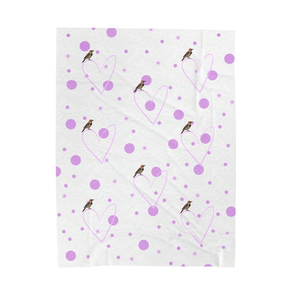Northern Flicker Valentine's Day Bird Velveteen Plush Blanket Pink Hearts and Dots