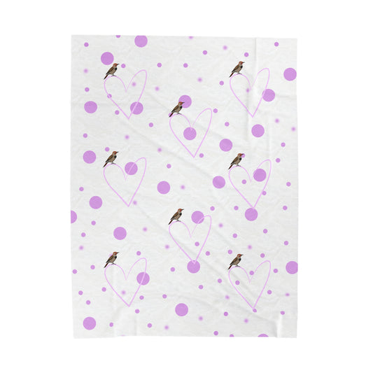 Northern Flicker Valentine's Day Bird Velveteen Plush Blanket Pink Hearts and Dots