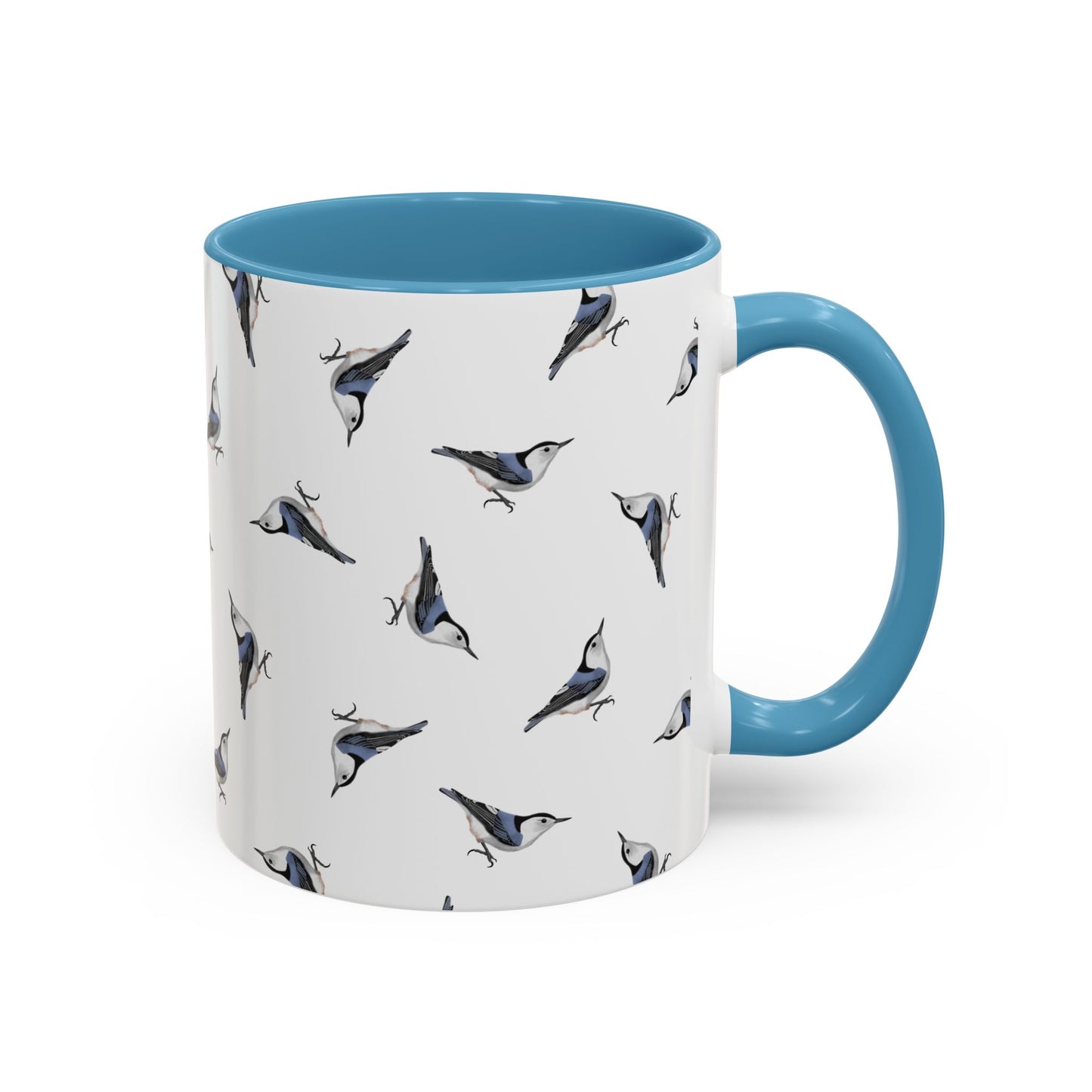 Nuthatch All-Over Pattern Accent Mug | Colorful Bird Lover Gift for Birdwatchers
