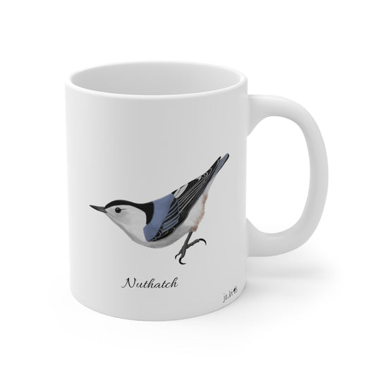 Nuthatch Bird Ceramic Mug Birdwatcher White