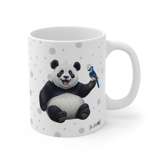 Panda Bear Mug with Blue Jay for Animal Lovers & Bird Watchers 11oz