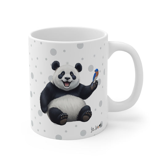 Panda Bear Mug with Bluebird for Animal Lovers & Bird Watchers 11oz