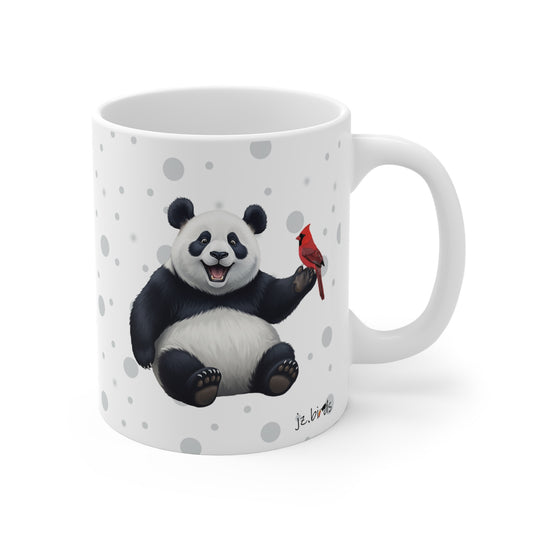 Panda Bear Mug with Cardinal for Animal Lovers & Bird Watchers 11oz