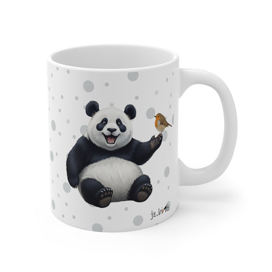Panda Bear Mug with European Robin for Animal Lovers & Bird Watchers 11oz